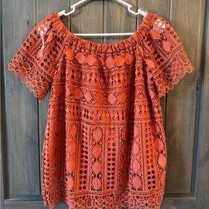 Elegant Crochet Off-Shoulder Top - Rust